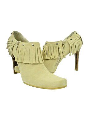 MIA Womens US Size 9 Hunter Tan Suede Leather Fringe Ankle Booties 4 inch Heels